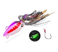 Plantilla de pesca nocturna con efecto brillante, ojos 3D, gancho de acero al carbono y falda de silicona suave atada a mano para una mayor tasa de golpe (40 g, color B)