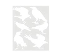 Plantilla de PET con forma de cuervo que muestra un elegante patrón de pájaros para mentes creativas, trazado preciso en arte y plantilla de pájaros