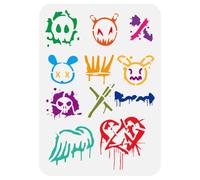 Plantilla de pintura con motivos de graffiti FingerInspire de 21 x 29,7 cm, reutilizable, coronas, corazones, flechas, alas para pared y manualidades de madera