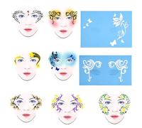 Plantilla de pintura facial Plantilla de pintura corporal Plantillas de maquillaje facial reutilizables para niños adultos Artistas profesionales 13 piezas 7 estilos Diseños de