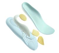Plantilla de soporte de arco, interior de pie plano, corrección de piernas tipo XO, prevención de olores, absorción de golpes y protección para los pies (azul amarillo, 35-36)