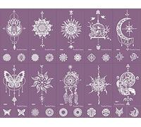 Plantilla de tatuaje con diseño de atrapasueños, mandala, mariposa, reutilizable, 10 hojas, color morado