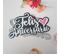 Plantilla de troqueles de corte, 13,7 x 8,2 cm, diseño de corazón con texto en inglés "Happy Aniversario", plantillas de metal para repujar, tarjetas de felicitación, molde de decoración de álbum