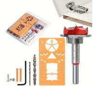 Plantilla Guía de Taladro para Bisagras - Kit Localizador de Bisagras para Carpintería, Instalación de Puertas con Brocas de , Aleación de Aluminio, Ajustable y Duradero (7 Piezas)