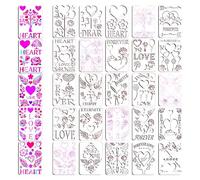 Plantillas de corazón, juego de 25 plantillas reutilizables de PET para el día de San Valentín, dibujo, pintura, palabras, para decoración de bodas, manualidades y decoraciones navideñas