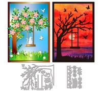 Plantillas de corte de columpio de árbol GLOBLELAND para hacer tarjetas, plantillas de corte de metal para gatos, pájaros y flores, plantillas de corte para álbumes de recortes, diarios, grabado en