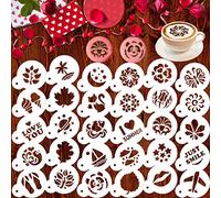 Plantillas de decoración de café Qpout 30 piezas, plantillas de café personalizadas para galletas, plantillas para hornear, plantillas de decoración de plástico para DIY Capuchino Azúcar Latte Cupcake