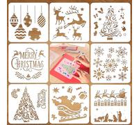 Plantillas de Dibujo Navidad, CIYIN 8 PCS Plantillas de Pintura de Navidad Reutilizables, Stencil Plantilla Plástico para álbumes de Recortes de Bricolaje, Ventanas, Paredes, Navidad Decoración