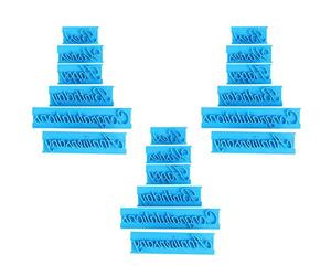 Plantillas de letras para pasteles PolyGen que incluyen frases de felicitación y aniversario, grabador de pasteles de plástico para hornear creativo, herramienta reutilizable para