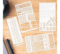 Plantillas de metal para diario, 4 piezas a prueba de óxido, plantilla de planificador de metal para letras pequeñas, planificadores de números pequeños, seguimiento de hábitos, diario, dibujo