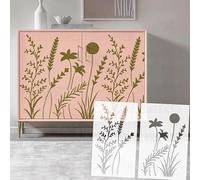 Plantillas de pared de 62 cm, diseño de flores silvestres y hierbas, diseño botánico, arte extra reutilizable S692