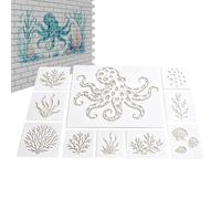 Plantillas para manualidades - Juego de plantillas para murales de pulpo | Plantilla de dibujo reutilizable para mural, plantilla de peces de mar para decoración de pasteles de roca, tarjetas, jardín