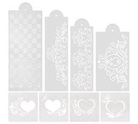 Plantillas Para Pasteles,Jicyor 8 Piezas Plantillas Para Tarta Reutilizable Flores Corazones Encaje Pastel Stencil para Mousse Pastel Chocolate Postre Cocina Panadería Decoración Diy