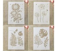 Plantillas para pintar, 4 unidades, A4, 29 cm, hojas de diente de león, plantillas reutilizables para pintar en madera, lienzo, muebles, suelo, suministros de arte para decoración