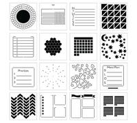 Plantillas portátiles para planificador, 16 plantillas cuadradas pequeñas con plantillas para rastreadores de hábitos, calendarios, listas de verificación, planes de comidas, kit de suministros de