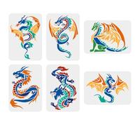 Plantillas reutilizables de dragón, 6 unidades, 29,7 x 21 cm, plantillas de dragones voladores para tarjetas de pared de madera, posavasos, lienzo, decoración del hogar, estilo A