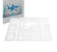 Plantillas reutilizables para manualidades - Plantillas murales de pulpo y | Material de PVC duradero, juego de 10 piezas (incluye plantillas grandes de 35 cm y pequeñas de 9,5 cm/13 cm)