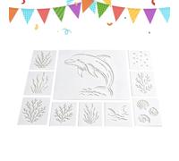 Plantillas reutilizables para manualidades - Plantillas murales de pulpo y | Material de PVC duradero, juego de 10 piezas (incluye plantillas grandes de 35 cm y pequeñas de 9,5 cm/13 cm)