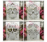 Plantillas reutilizables para pintura, 4 plantillas de fantasmas A4 de 29 x 21 cm con esqueleto de cráneo para pintar sobre madera, lienzo, papel, tela, piedra, plantillas de manualidades y