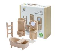 PlanToys® Juego de baño victoriano de madera | Muebles de casa de muñecas Montessori para juegos de rutina diaria, habilidades sociales y narración imaginativa | Accesorios de baño ecológicos para