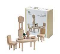 PlanToys® Juego de comedor victoriano de madera | Montessori Casa de muñecas para interacción social, juego de comida y narración imaginativa | Muebles de comedor de madera ecológicos
