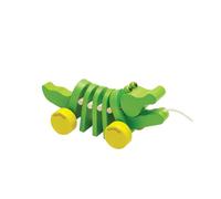 PlanToys Juguete de Arrastre Cocodrilo Bailarín - Animal de Arrastre Juguetes de Madera Bebé 1 Año - Cocodrilo Juguete de Arrastre - Juguetes de Madera con Sonido Clic-Clac - Verde