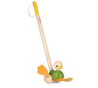 PlanToys Juguete de Empuje Patito - Juguete de Arrastre de Madera para Bebés 1 Año - Juguete para Empujar de Madera con Sonido de Flip-Flop