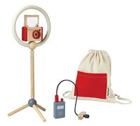 PlanToys Set de Vlogger para Niños - Incluye Selfie Stick, Cámara Infantil, Trípode con Luz Anular y Micrófono - Juguetes de Madera a Partir de 3 Años