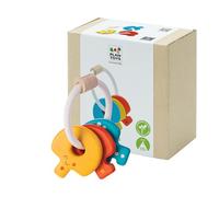 PlanToys Sonajeros de Llave para Bebés - Sonajero y Anillo de Mordida de Madera - Juguete para Bebés 4 Meses - Juguetes de Madera - Colores Brillantes