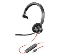 Plantronics Auricular Poly Blackwire 3310 con cable, Brazo de micrófono flexible, Diseño monoaural, Conexión a PC/Mac mediante USB-C o USB-A, Funciona con Teams y Zoom