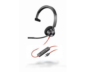 Plantronics, Blackwire 3310 USB-C, Poly, auricular con cable de un solo oído, monoaural, con micrófono de brazo, USB-C para conectarse a PC o Mac, funciona con Teams, Zoom