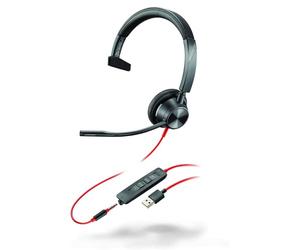 Plantronics, Blackwire 3315 USB-A, Poly, auricular con cable de un solo oído con micrófono de brazo, se conecta a PC o Mac mediante USB-A o a tablet o dispositivo móvil mediante un conector de 3.5 mm