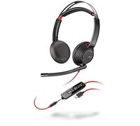 Plantronics Blackwire 5220 Binaural Diadema Negro, Rojo - Auriculares con micrófono (Centro de llamadas/Oficina, Binaural, Diadema, Negro, Rojo, Botón, Polipiel, Metal, De plástico)