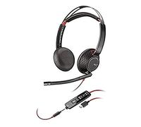 Poly Plantronics Auriculares Blackwire 5220 – Diadema binaural USB Tipo C con micrófono Negro y Rojo