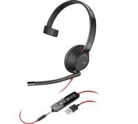 Plantronics Blackwire C5210 - Auricular Monoaural Profesional De Oficina, 3,5mm, USB, Conectividad Universal y Cancelación de Ruído (Negro, Rojo)