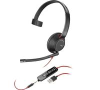 Plantronics Blackwire C5210 - Auricular Monoaural Profesional De Oficina, 3,5mm, USB, Conectividad Universal y Cancelación de Ruído (Negro, Rojo)