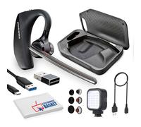 Plantronics Poly Voyager 5200 UC - Auriculares Bluetooth con luz LED, cable tipo C-A, puntas S-M-L, funda carga, cable carga