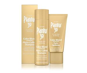 plantur 39 Color Rubio Phyto de cafeína de champú, 250 ml + color de cisterna, 150 ml - para cálida Rubio en cada Lavado | contra menopausalen caída del cabello