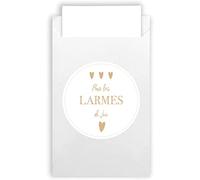 Plantvibes 100 Sobres y 100 Pegatinas de Lágrimas de Felicidad de Papel Natural - French Version White - en Estilo Vintage para la Boda, Pañuelos, Mitones y Joyas