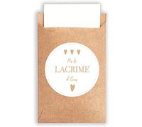 Plantvibes 100 Sobres y 100 Pegatinas de Lágrimas de Felicidad de Papel Natural -Italian Version Brown - en Estilo Vintage para la Boda, Pañuelos, Mitones y Joyas