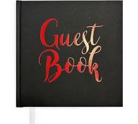 Plantvibes ® Libro de visitas noble negro y rojo, 72 páginas, tapa dura libro de invitados vintage para bodas, bautizos o cumpleaños, libro de invitados de boda