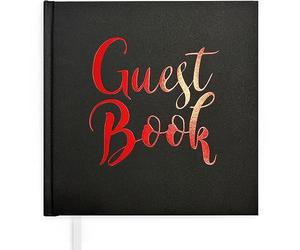 Plantvibes ® Libro de visitas noble negro y rojo, 72 páginas, tapa dura libro de invitados vintage para bodas, bautizos o cumpleaños, libro de invitados de boda