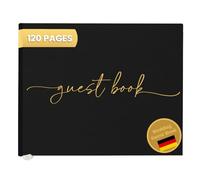 Plantvibes Libro de visitas premium para bodas, 120 páginas de papel grueso, no se rompe, estilo vintage, con título dorado, ideal para bodas, aniversarios, cumpleaños (negro)