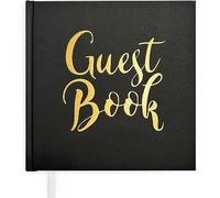 Plantvibes ® Noble libro de visitas negro y dorado, 72 páginas, tapa dura libro de invitados vintage para bodas, bautizos o cumpleaños, libro de invitados de boda