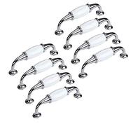 PLAOEGCN Tiradores de arco gabinete aleación Zinc y cerámica blanca, tiradores cajón armario cocina estilo europeo, 8 Uds(Chrome-plated,Hole Distance 96 mm/3.78")