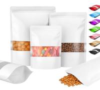 Plaphy 100 Bolsas Zip Doypack Herméticas con Ventana, Stand Up Pouch de Colores, Bolsas Mylar de Aluminio de Pie con Cierre Resellables para Empaque y Almacenamiento de Alimentos (Blanco, 12 x 20 cm)