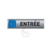 Plaque de porte aluminium brossé imprimé -Dimensions 200 x 50 mm - Double face adhésif au dos - Impression UV directement sur l'aluminium (Pas de contre collage) (Entrée à droite)