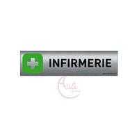 Plaque de porte aluminium brossé imprimé -Dimensions 200 x 50 mm - Double face adhésif au dos - Impression UV directement sur l'aluminium (Pas de contre collage) (Infirmerie)