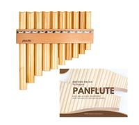Plaschke Zampoña, Flauta de pan con cinturón de madera, hecha a mano con libro, made in Italy, 10 tubo
