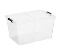 Plast Team Contenedor Home Flex 15/50L con doble tapa plegable y clips | caja transparente resistente para almacenamiento en el hogar (50 L)
